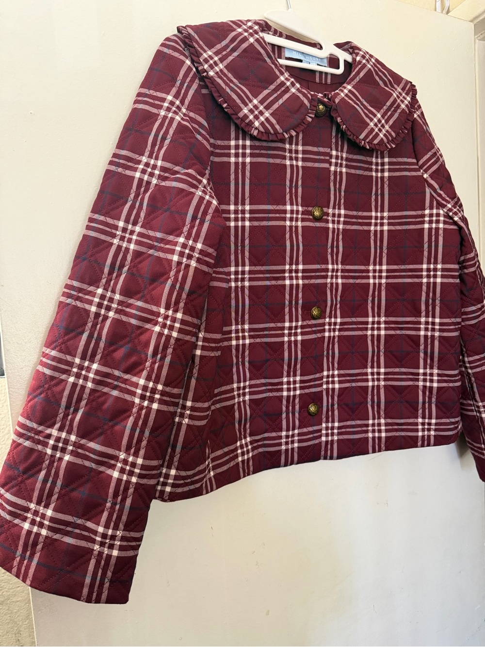 Hill House Home Burgundy Plaid Quilted Jacket Peter Pan Collar Size M - Picture 4 of 12